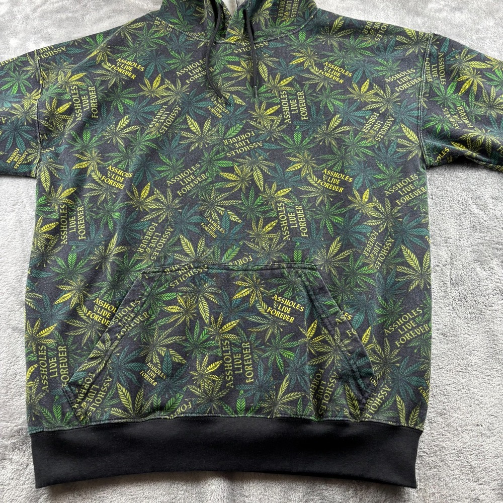 AOP A**holes Live Forever Hoodie Men Large Weed Leaf Marijuana Cotton Skate Surf - Picture 2 of 8